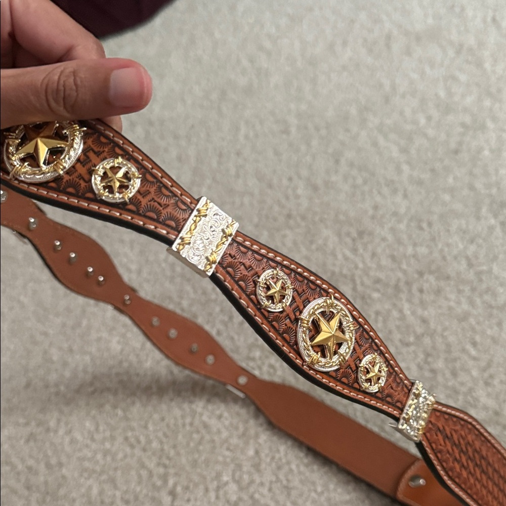 Nocona Brown and Silver Western Belt for men - Picture 5 of 7